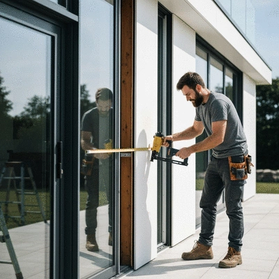 Handyman repairing exterior of a house