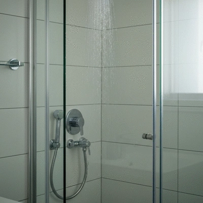 Weak shower drizzle and trickling faucet in a modern bathroom, no text, no words, no typography, 8K