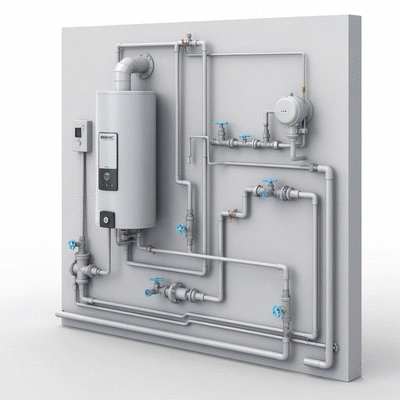 Detailed diagram of a home plumbing system with pipes and water heater
