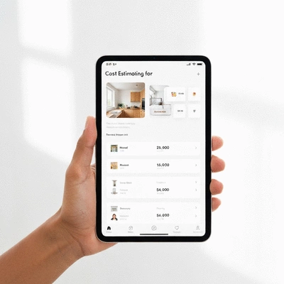 Hand using a tablet with a cost estimating application, clean image