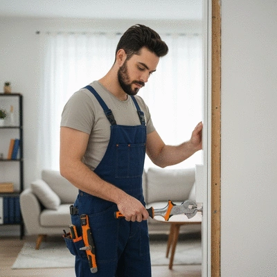 Handyman working on home repair, showing tools and expertise