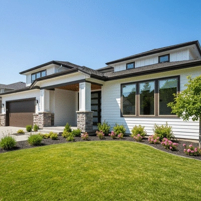 Modern home exterior with fresh paint and well-maintained siding