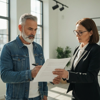 Property owner reviewing repair notes with a professional in Watford